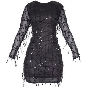 PLT Black Sequin Detail Long Sleeve Mini Dress